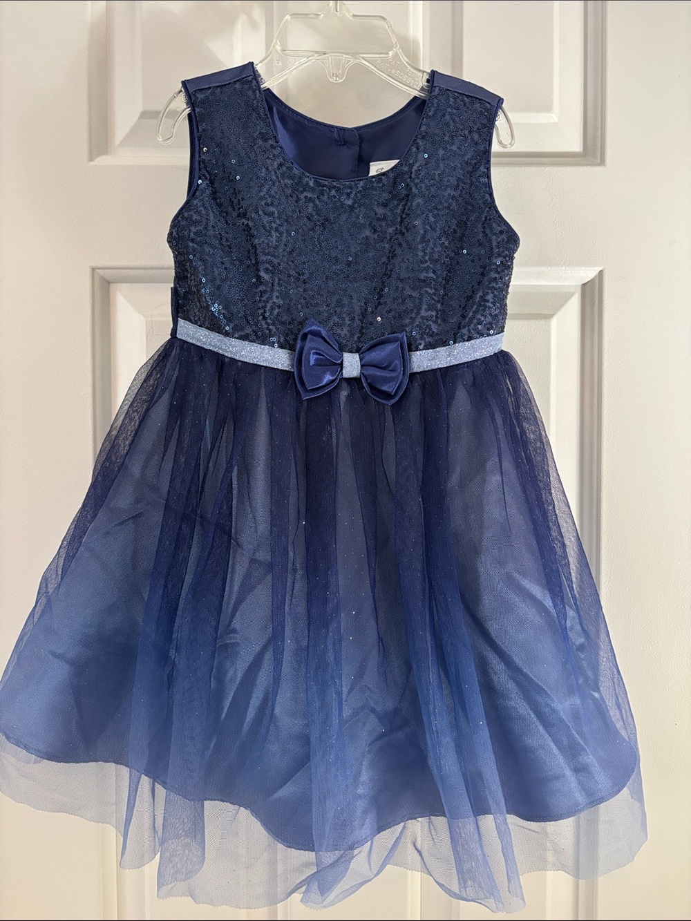 Jona Michelle Navy Sequin Tulle Dress with Bow & Jacket